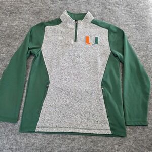 Box Seat Clothing Miami Hurricanes Jacket Mens Large Green Gray 1/4 Zip Pullover
